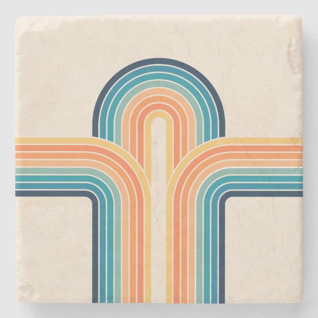 Colourful triple retro arches stone coaster (Front)