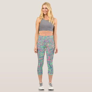 Colourful Trippy Acid Trip Digital Abstract Art Capri Leggings