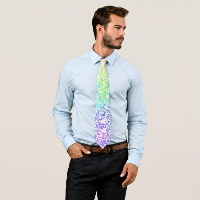Colourful Trippy Boho Hippie Groovy Rainbow Marble Tie (In Situ)