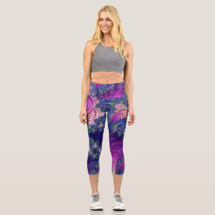 Colourful Trippy Boho Jewel Tone Rainbow Fractal Capri Leggings