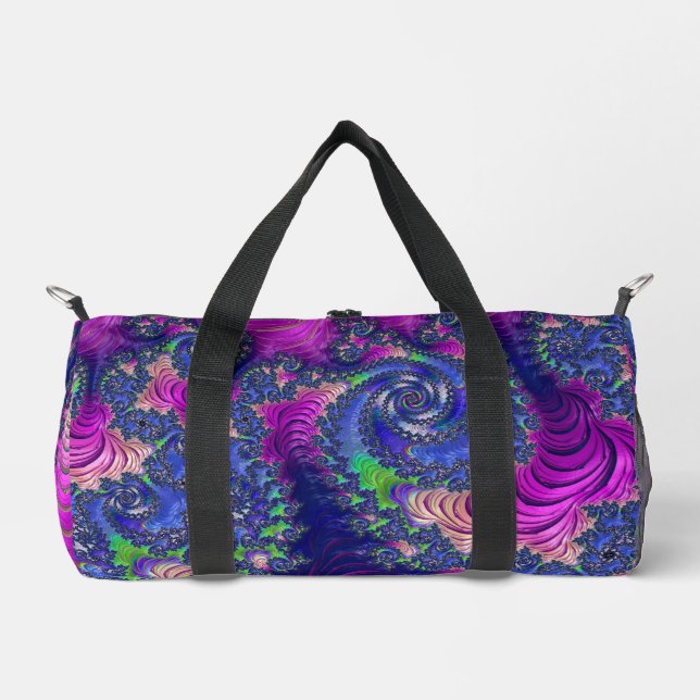 Colourful Trippy Boho Jewel Tone Rainbow Fractal Duffle Bag (Front)