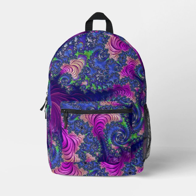 Colourful Trippy Boho Jewel Tone Rainbow Fractal Printed Backpack (Front)