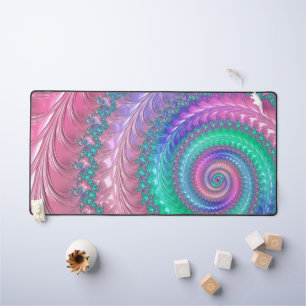 Colourful Trippy Funky Jewel Tone Spiral Fractal Desk Mat