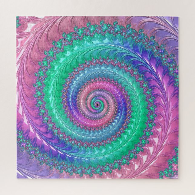 Colourful Trippy Funky Jewel Tone Spiral Fractal Jigsaw Puzzle (Vertical)