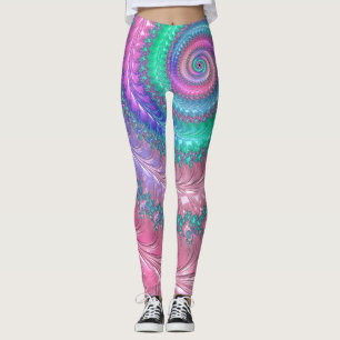 Colourful Trippy Funky Jewel Tone Spiral Fractal Leggings