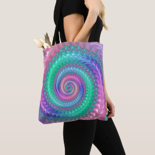 Colourful Trippy Funky Jewel Tone Spiral Fractal Tote Bag