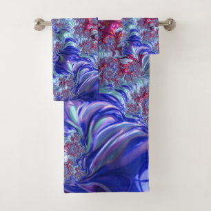 Colourful Trippy Groovy Digital Abstract Fractal Bath Towel Set