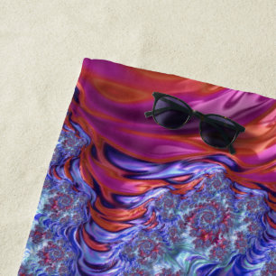 Colourful Trippy Groovy Digital Abstract Fractal Beach Towel