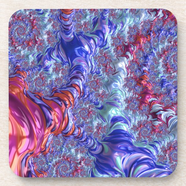Colourful Trippy Groovy Digital Abstract Fractal Coaster (Front)