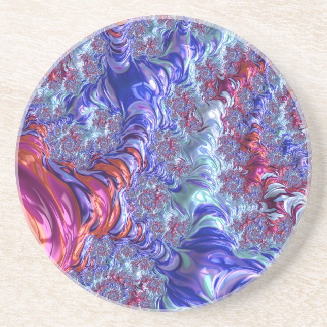 Colourful Trippy Groovy Digital Abstract Fractal Coaster (Front)