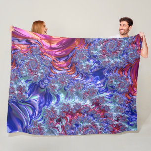 Colourful Trippy Groovy Digital Abstract Fractal Fleece Blanket