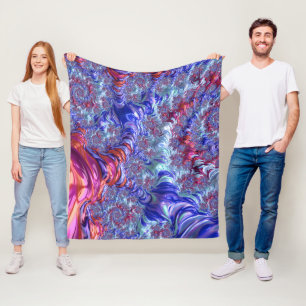 Colourful Trippy Groovy Digital Abstract Fractal Fleece Blanket