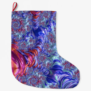 Colourful Trippy Groovy Digital Abstract Fractal Large Christmas Stocking