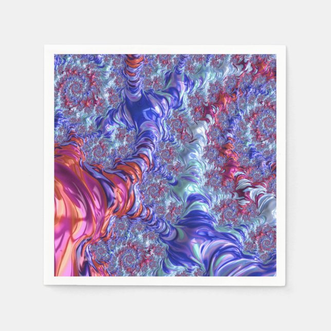 Colourful Trippy Groovy Digital Abstract Fractal Napkin (Front)