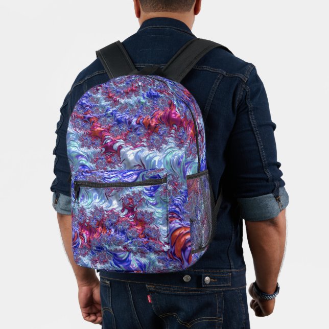 Colourful Trippy Groovy Digital Abstract Fractal Printed Backpack (Insitu (Model))
