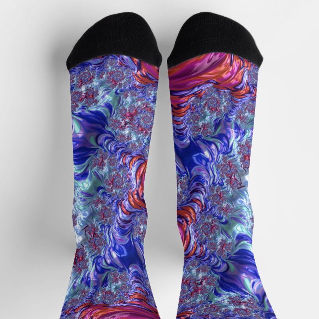 Colourful Trippy Groovy Digital Abstract Fractal Socks (Top)