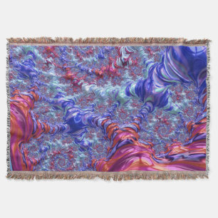 Colourful Trippy Groovy Digital Abstract Fractal Throw Blanket
