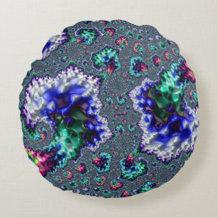 Colourful Trippy Groovy Spiral Abstract Fractal Round Cushion