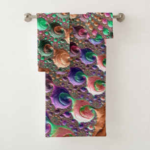 Colourful Trippy Groovy Vibrant Spiral Fractal Art Bath Towel Set