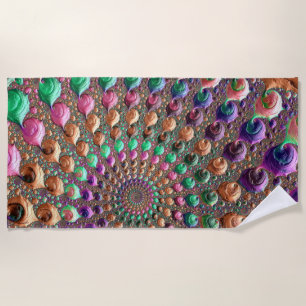 Colourful Trippy Groovy Vibrant Spiral Fractal Art Beach Towel