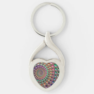 Colourful Trippy Groovy Vibrant Spiral Fractal Art Key Ring