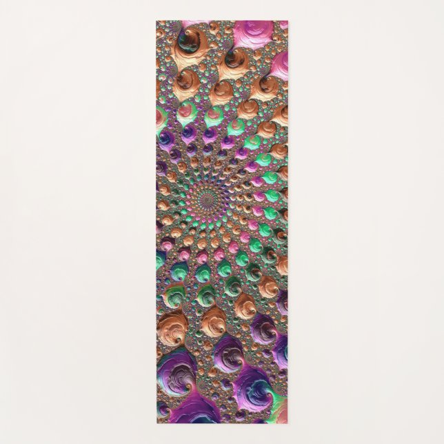 Colourful Trippy Groovy Vibrant Spiral Fractal Art Yoga Mat (Front)