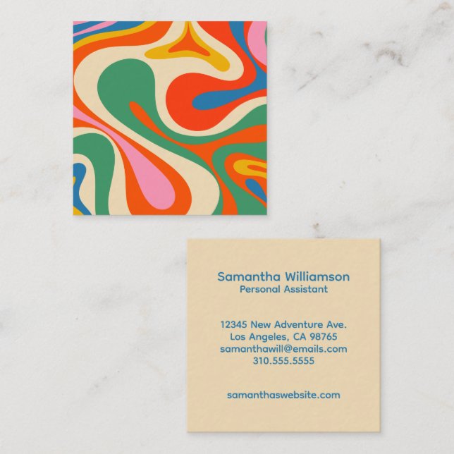 Colourful Trippy Retro Mod Swirl  Square Business Card (Front/Back)