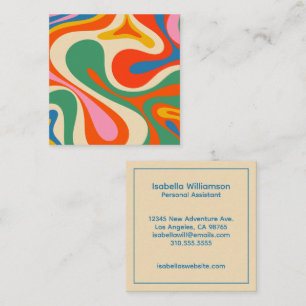 Colourful Trippy Retro Mod Swirl  Square Business Card