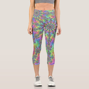 Colourful Trippy Vibrant Groovy Fractal Burst Capri Leggings