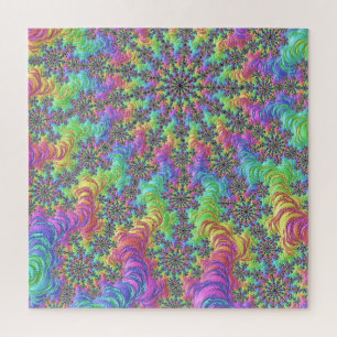 Colourful Trippy Vibrant Groovy Fractal Burst Jigsaw Puzzle