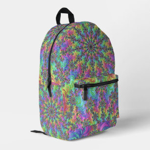 Colourful Trippy Vibrant Groovy Fractal Burst Printed Backpack