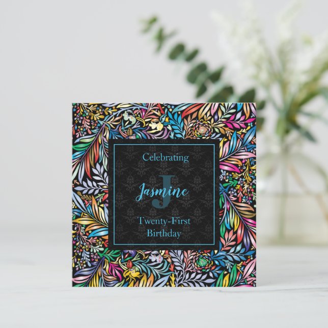 Colourful Tropic Floral Birthday Invitation (Standing Front)