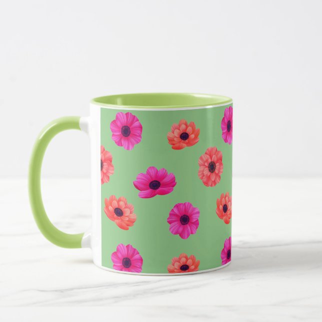 Colourful Tropical 3D Spring Flowers Pattern  Mug (Left)