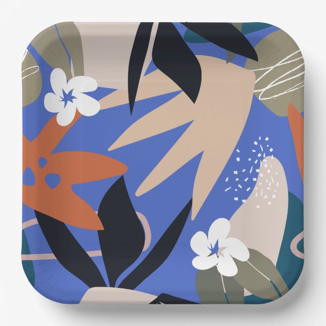 Colourful tropical abstract pattern paper plate (Front)