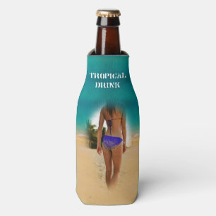 Colourful Tropical Beach - Bikini Girl, Bottle Cooler