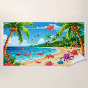Colourful Tropical Beach Scene with Playful Animal Towel