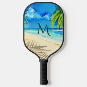 Colourful Tropical Beach Summer Watercolor Monogra Pickleball Paddle