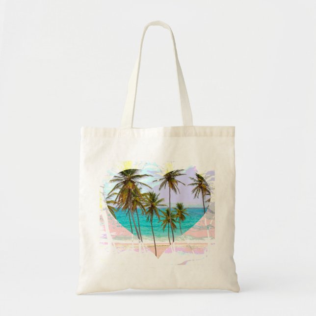 Colourful Tropical Beach Tote Bag Heart (Front)
