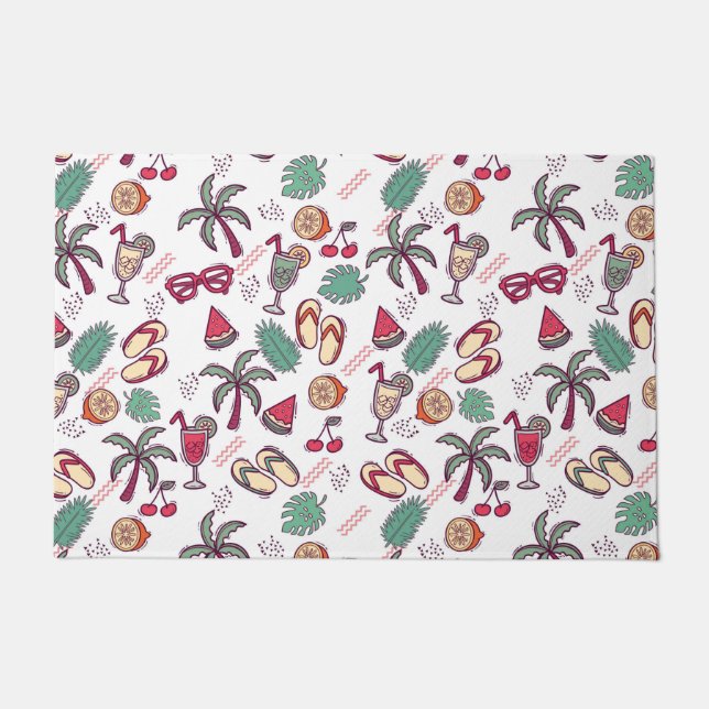 Colourful tropical beach vacation themed pattern doormat (Front)
