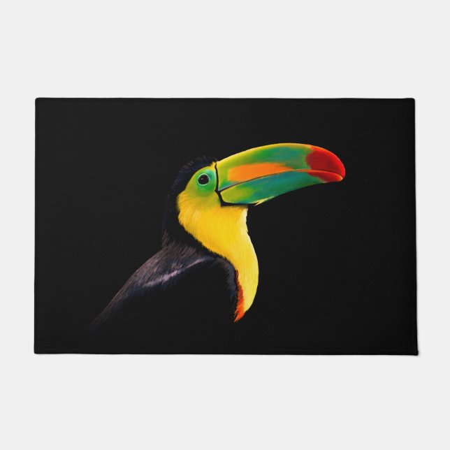 Colourful Tropical Bird Black Yellow Green Toucan Doormat (Front)