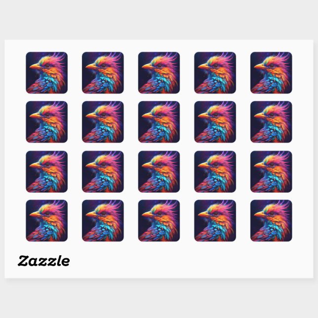 Colourful Tropical Bird Square Sticker (Sheet)