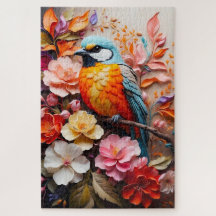 Colourful Tropical Bird with Flowers Puzzle