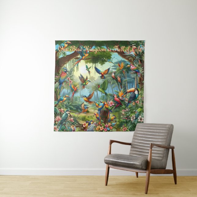 Colourful tropical birds among vibrant, lush plans tapestry (In Situ)
