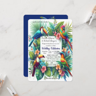 Colourful Tropical Birds among Vibrant, Lush Plant Invitation
