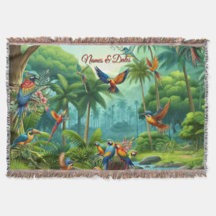 Colourful Tropical Birds among Vibrant, Lush Plant Throw Blanket