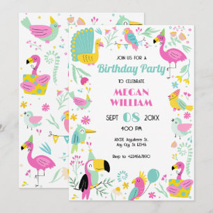 Colourful tropical birds invitation