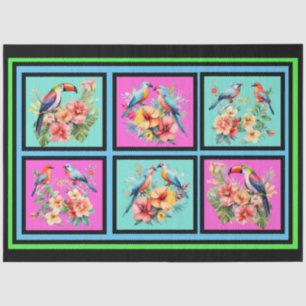 Colourful Tropical Birds Tile Pattern Decoupage Tissue Paper