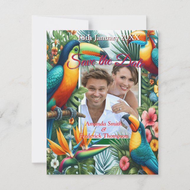 Colourful Tropical Birds & Vibrant Lush Plants Announcement (Front)