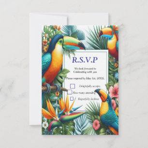 Colourful Tropical Birds & Vibrant Lush Plants RSVP Card