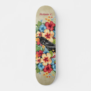 Colourful Tropical Black Raven  Skateboard